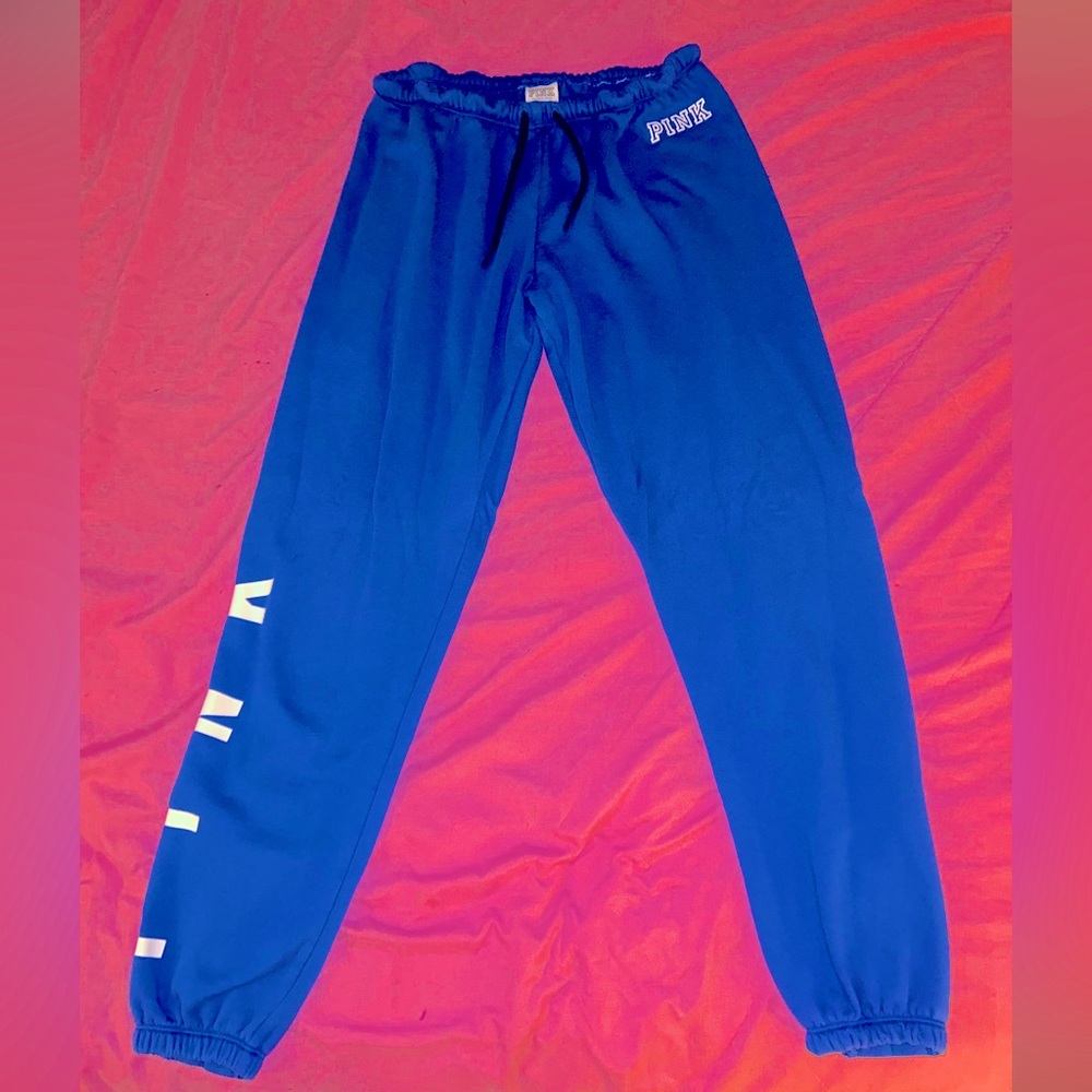 SALE 🏷️ PINK Victorias Secret Blue Double Logo Lace Up Joggers SIZE XS 💙